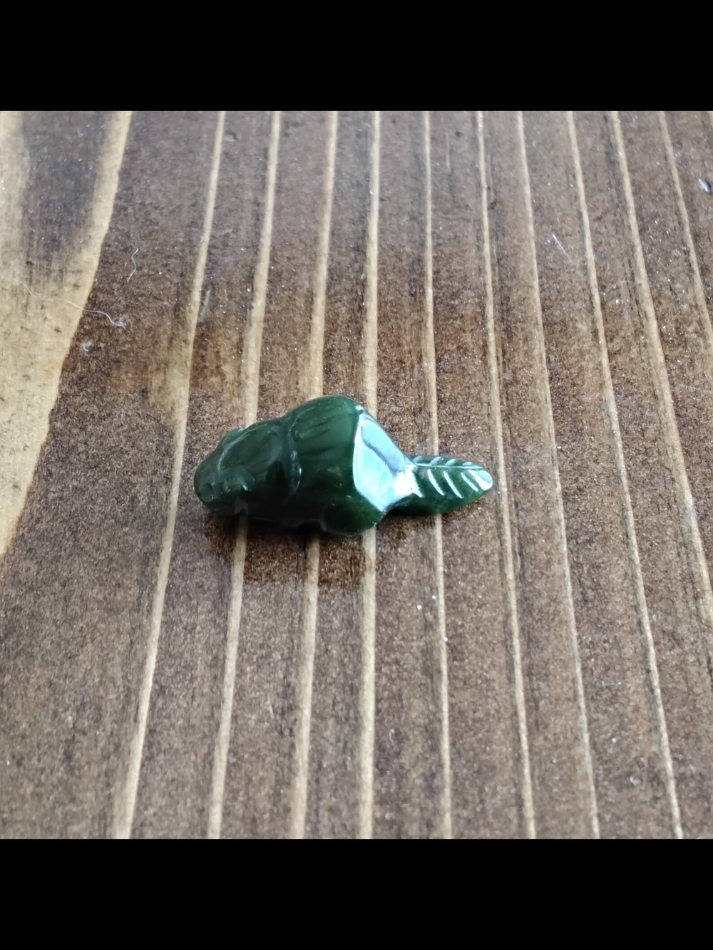 Small Green Nephrite Jade Carved Beaver Figurine. Made In Canada